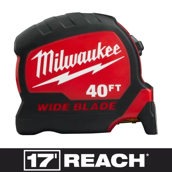 Milwaukee 40 ft. x 1.3 in. Wide Blade Tape Measure with 17 ft. Reach