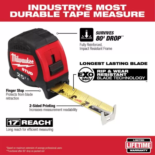 Milwaukee 8 m/26 ft. x 1.3 in. Gen II STUD Tape Measure with 17 ft. Reach