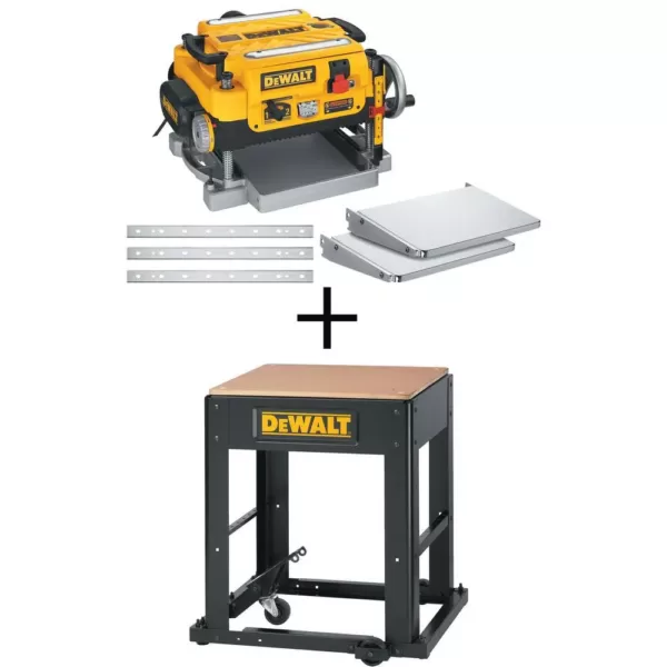 DEWALT 15 Amp 13 in. Heavy-Duty 2-Speed Thickness Planer with Knives and Tables and Planer Stand